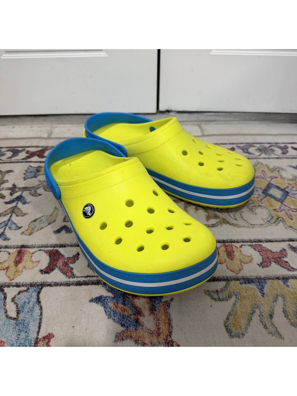 Crocs Crocband Clogs M10 W12 Volt Yellow Blue White Unisex Slip On Shoes